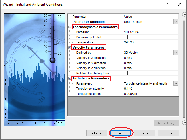 پنجره ی initial and ambient conditions